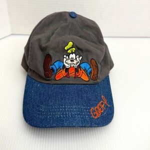 Vintage Walt Disney World Goofy Denim Brim Strapback Baseball Hat Embroidered